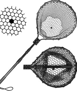 Rubber Fishing Net - Large Folding Landing Net with Collapsible Aluminum Pole Handle for Freshwater and Saltwater Fishing - Extends to 67 inches